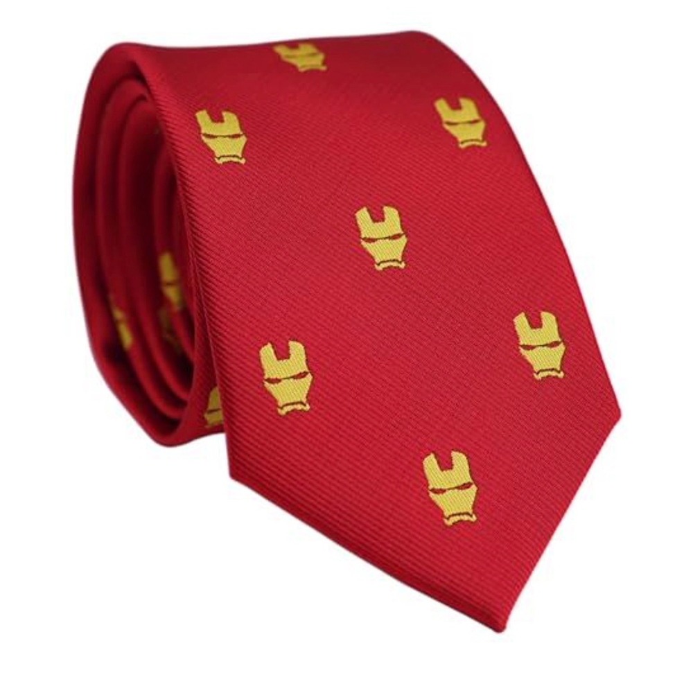Marvel Iron Man Men Red Gold Helmet Pattern Silk Necktie Avengers Superhero Tie